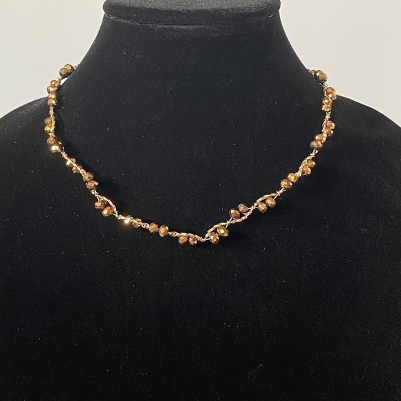 Necklace Gold Bronze tone with faceted crystals - Picture 2 of 4